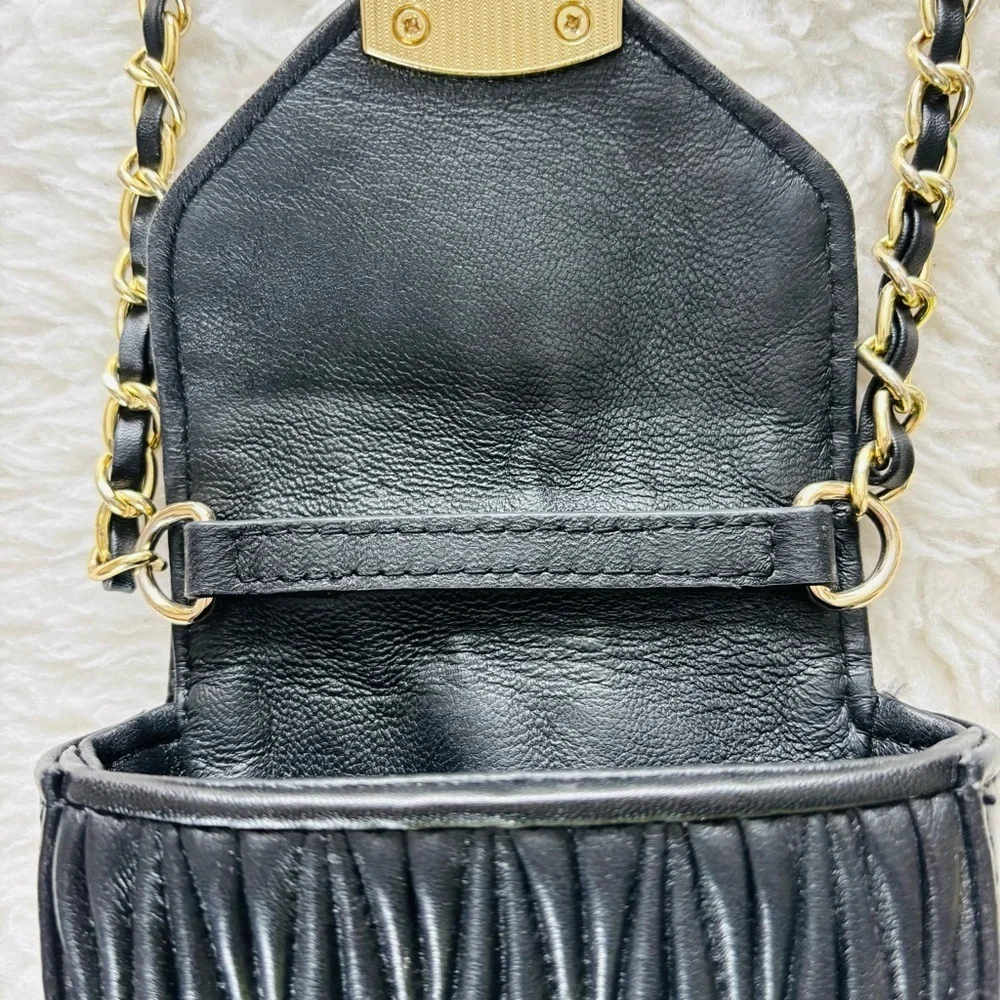 Tiffany & Fred Paris Black Quilted/Gold Small Shoulder/Crossbody Bag 7”x5”x2”